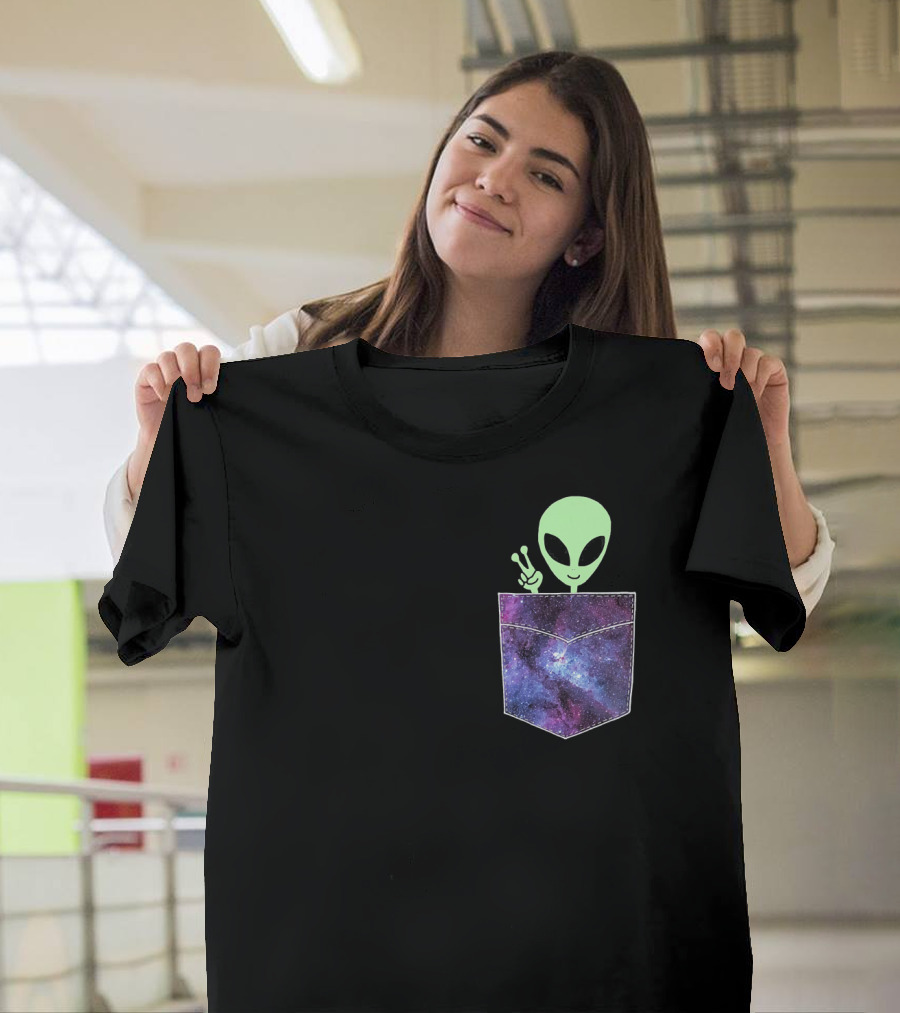 Alien Pocket UFO from Cosmic Galaxy Peace T-Shirt
