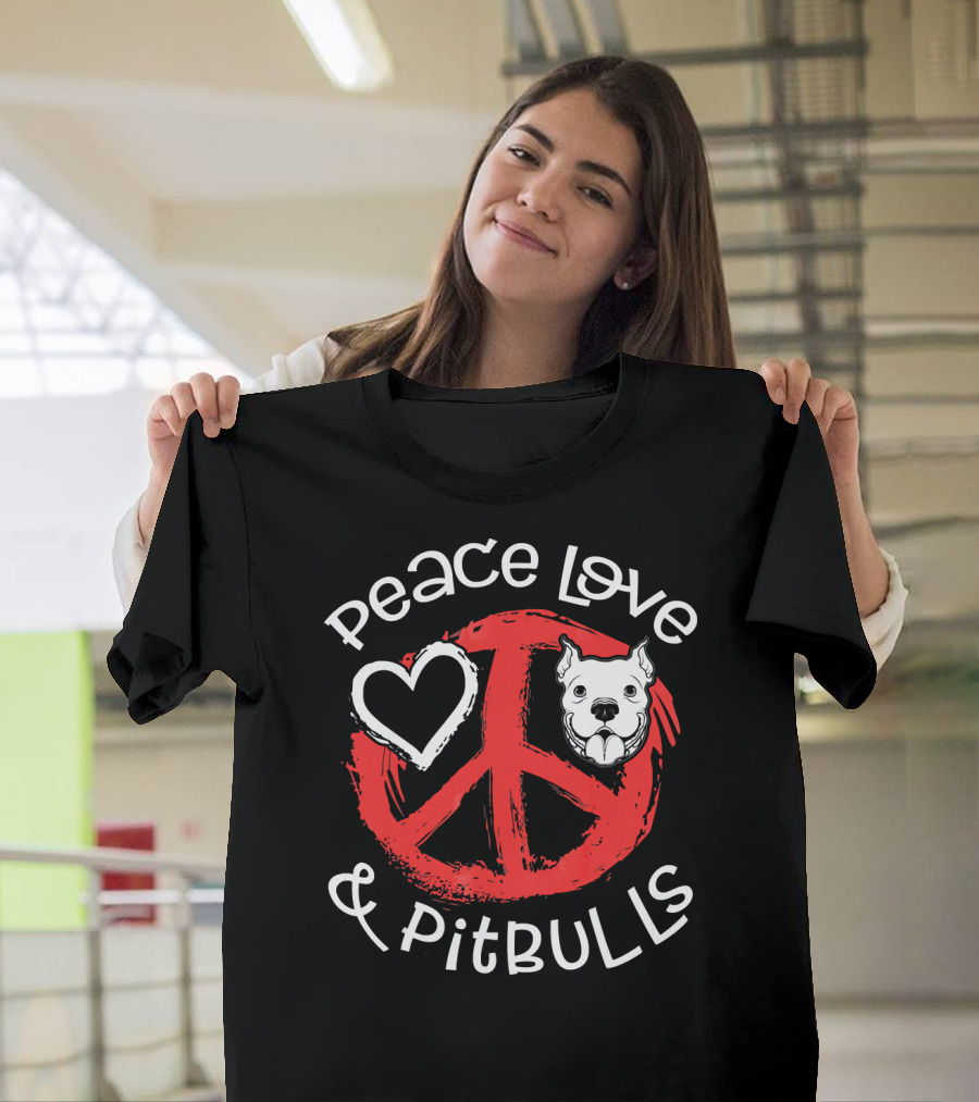 Peace Love And Pitbulls Heart Dog Lovers T-Shirt