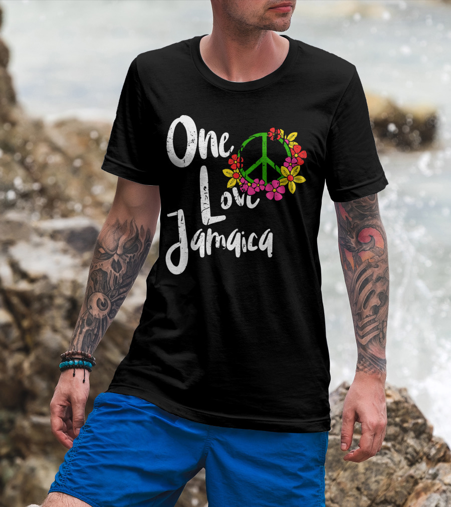 One Love Jamaica Peace Sign Flower Wreath T-Shirt