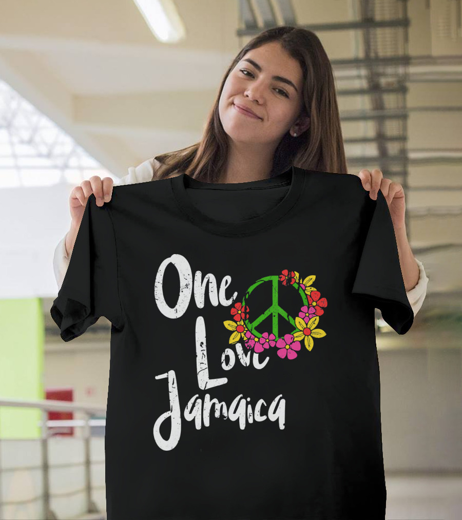 One Love Jamaica Peace Sign Flower Wreath T-Shirt