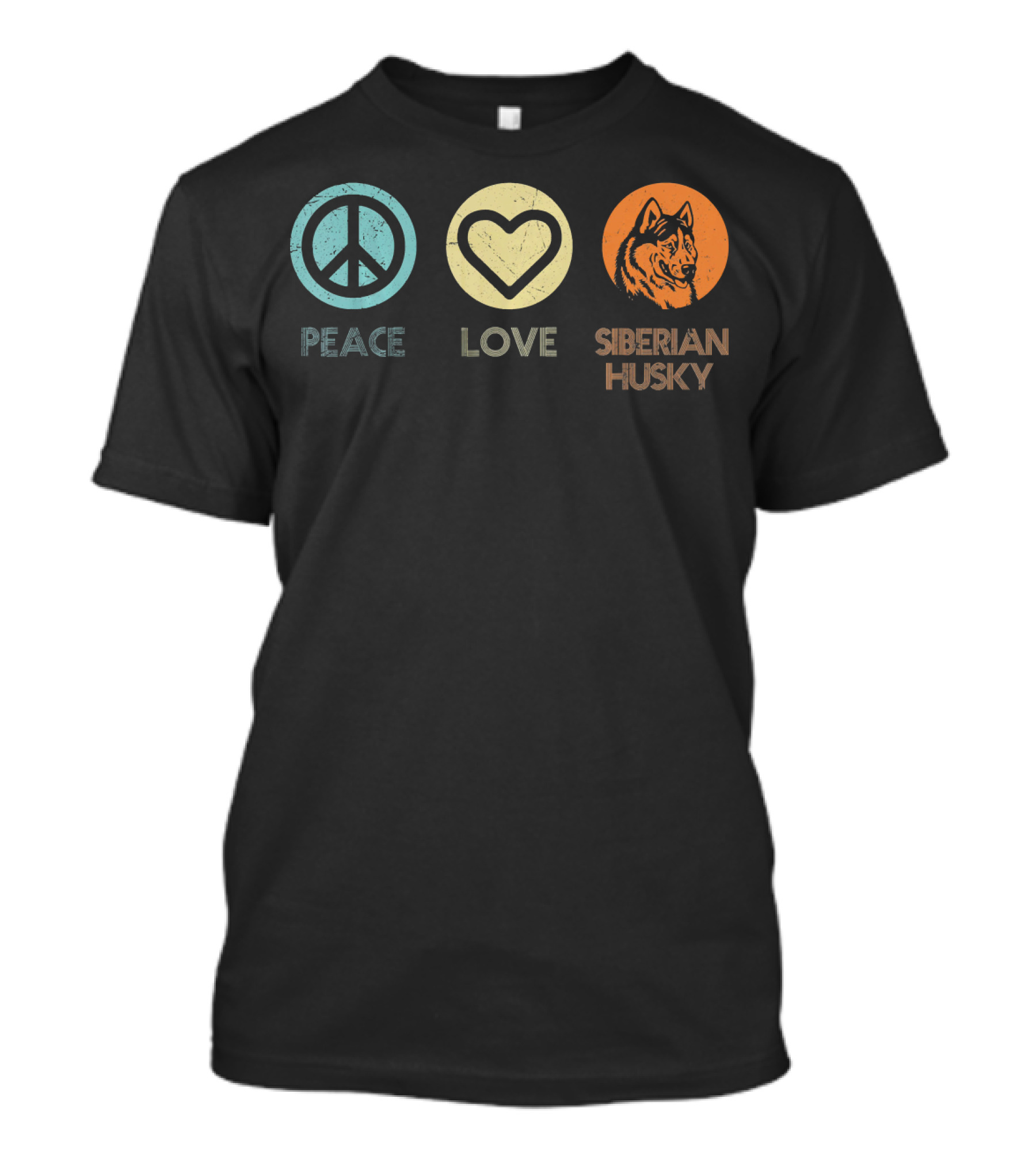 Peace Love Siberian Husky Retro T-Shirt