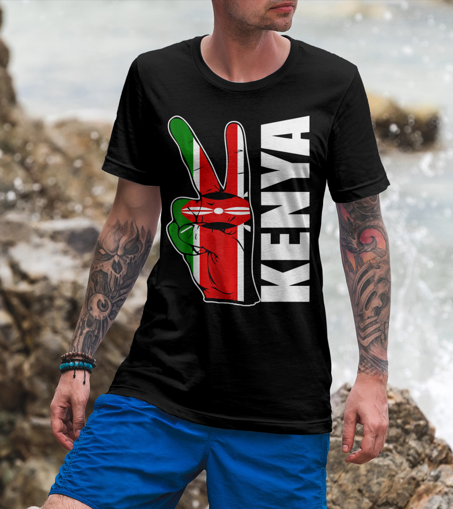 Kenyan Pride Peace Sign In Kenya Flag Colors With Kenya Text T-Shirt