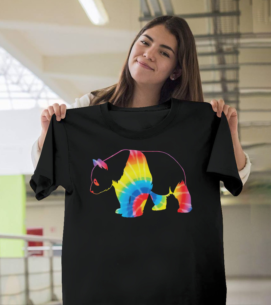 Tie Dye Rainbow Giant Panda Print T-Shirt