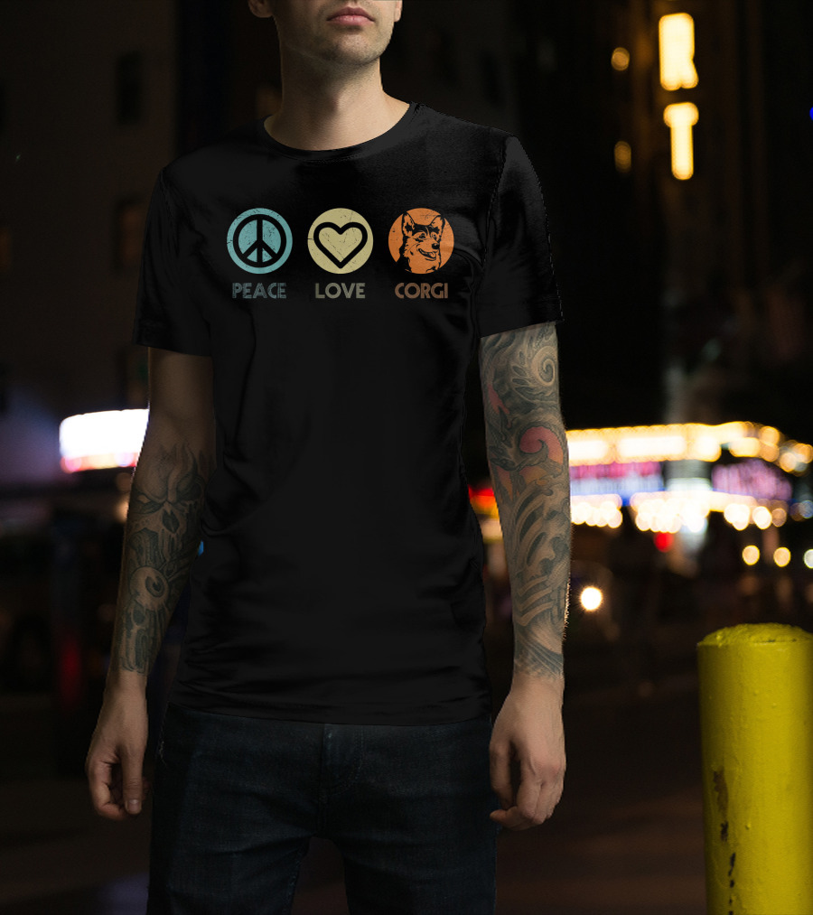 Peace Love Corgi Retro Vintage T-Shirt