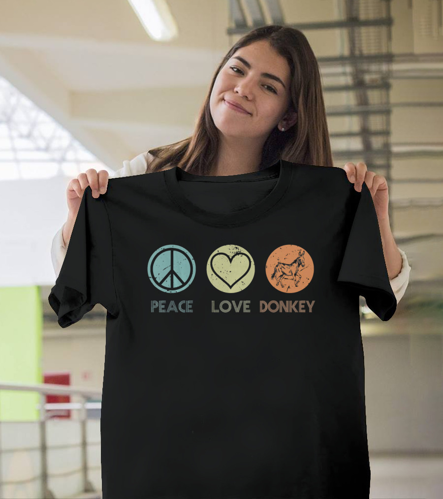 Peace Love Donkey Vintage Retro T-Shirt