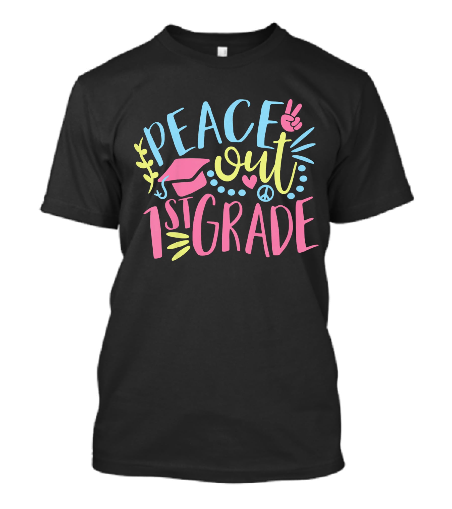 Peace Out 1st Grade Rainbow Heart Peace Sign Graduation T-Shirt