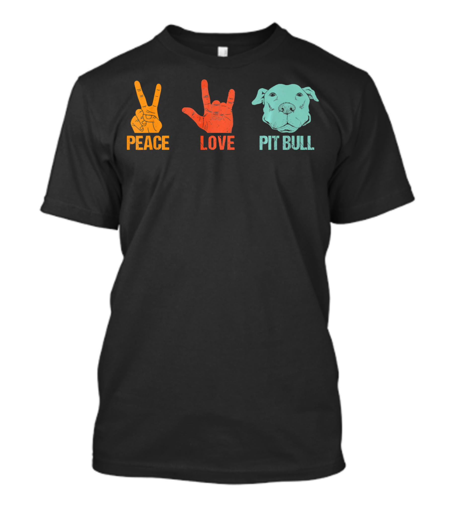 Peace Love Pit Bull Vintage Hand Signs Dog T-Shirt