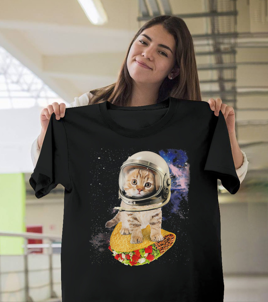 Space Cat Riding Tacos In Astronaut Helmet Galaxy Adventure T-Shirt