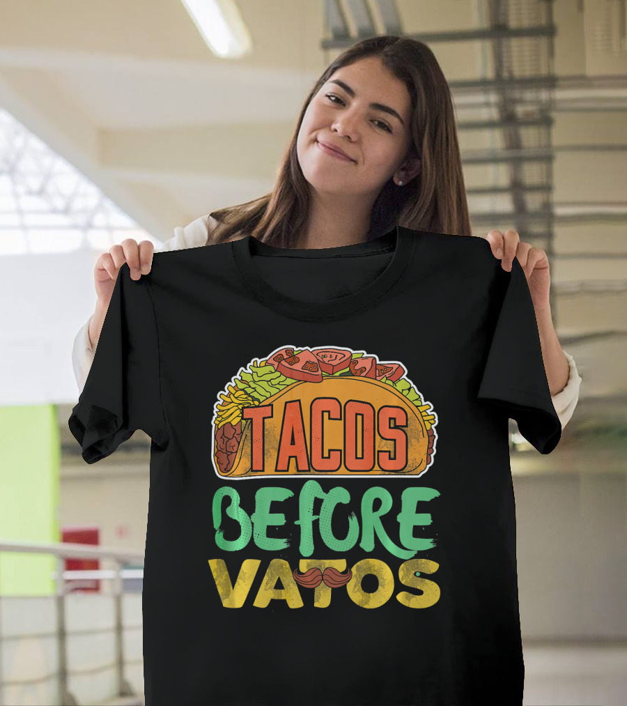 Tacos Before Vatos Funny Taco Tuesday Mustache T-Shirt