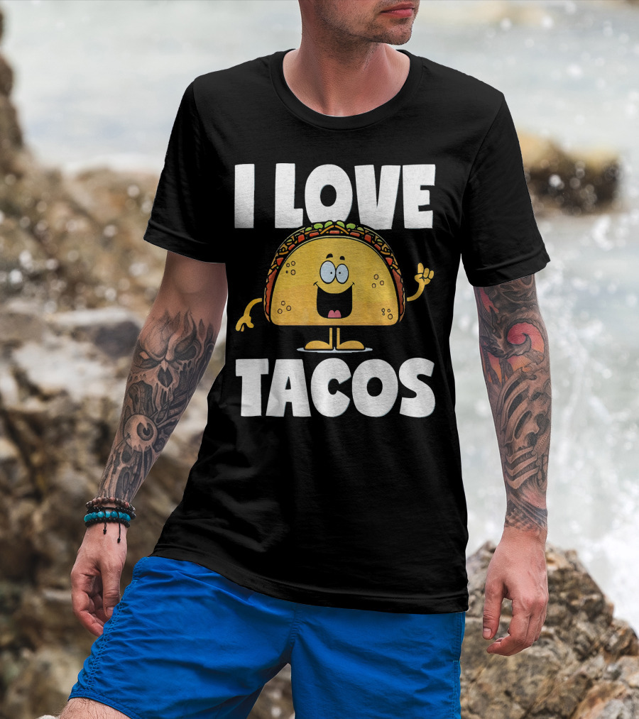 I Love Tacos Funny Vintage Retro Cute Taco Cartoon T-Shirt