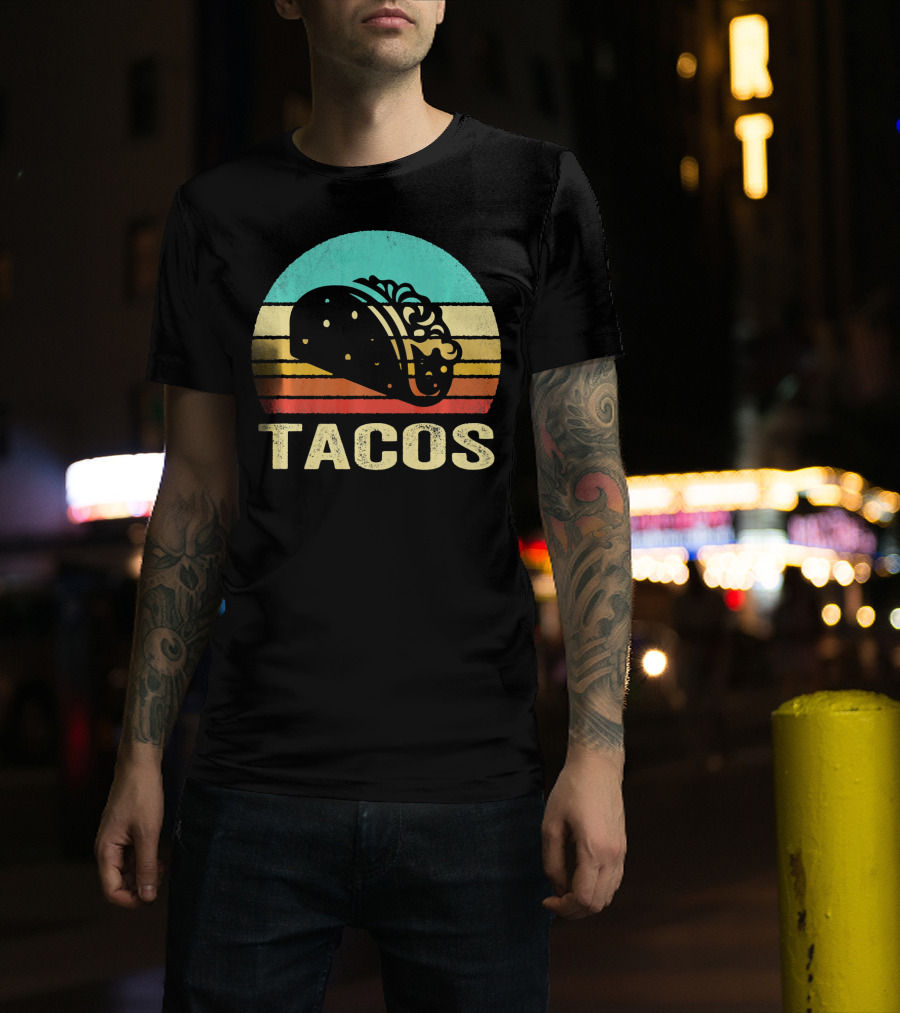 Vintage Tacos Retro Sunset Stripes T-Shirt