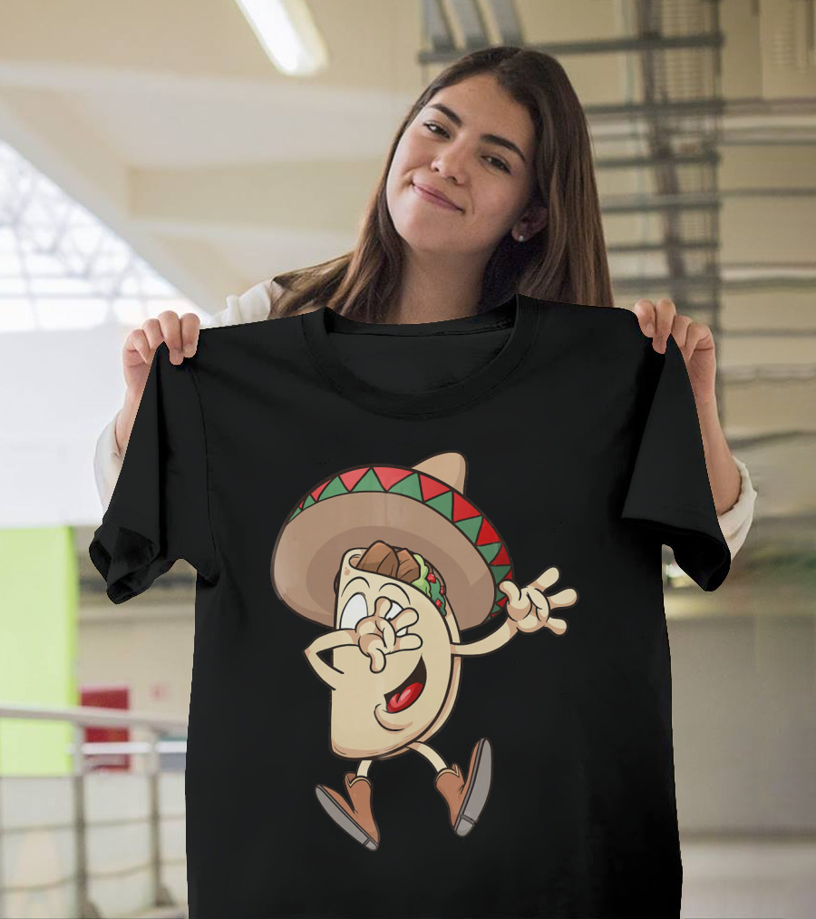 Taco Dance Funny Sombrero Wearin' Animated Taco Character T-Shirt