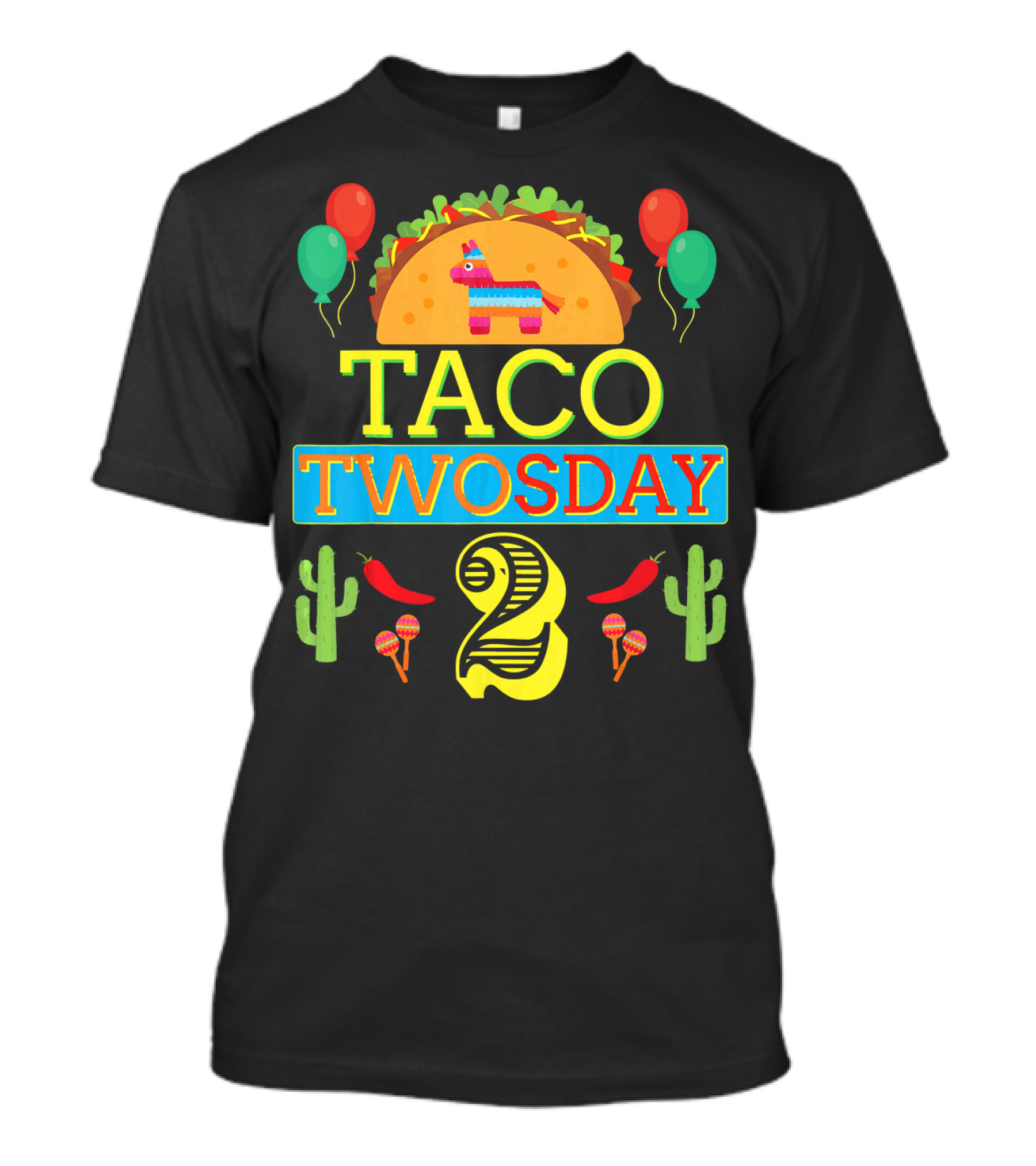 Taco Twosday Birthday Two Year Celebration With Piñata And Cactus T-Shirt