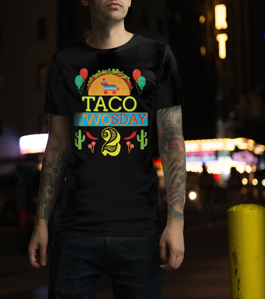 Taco Twosday Birthday Two Year Celebration With Piñata And Cactus T-Shirt