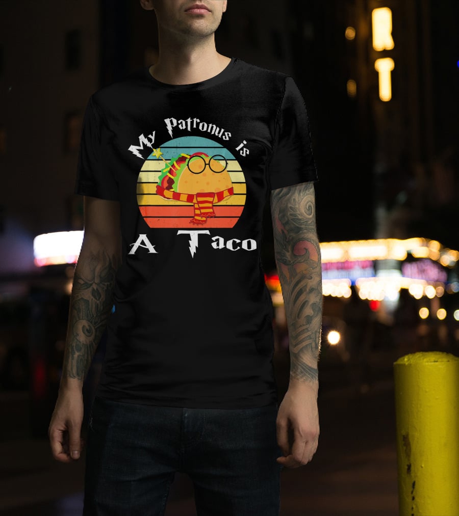 My Patronus Is A Taco Vintage Retro Rainbow Wizardry Fiesta T-Shirt