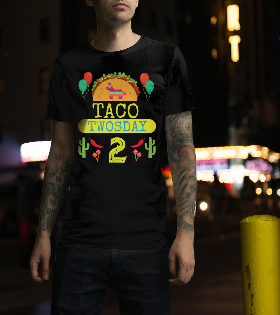 Taco Twosday Kids Birthday Party With Cactus And Piñata Balloons Tuesday T-Shirt
