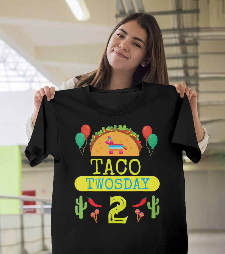 Taco Twosday Kids Birthday Party With Cactus And Piñata Balloons Tuesday T-Shirt