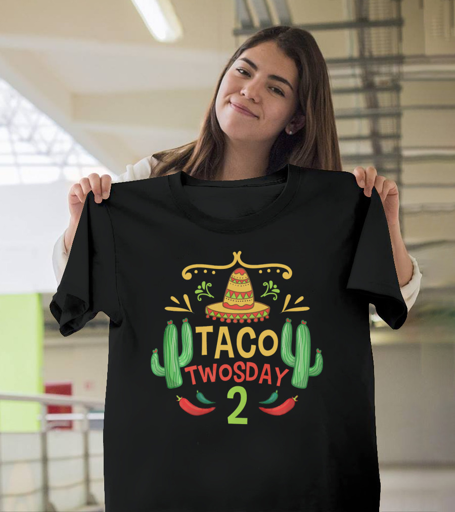 Taco Twosday 2 Sombrero Cactus Peppers for Two Year Old Boy T-Shirt