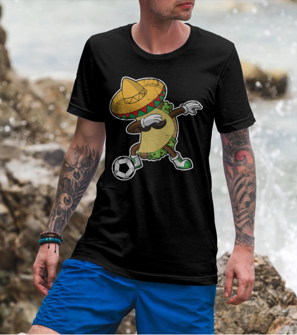 Dabbing Taco With Sombrero Playing Soccer T-Shirt