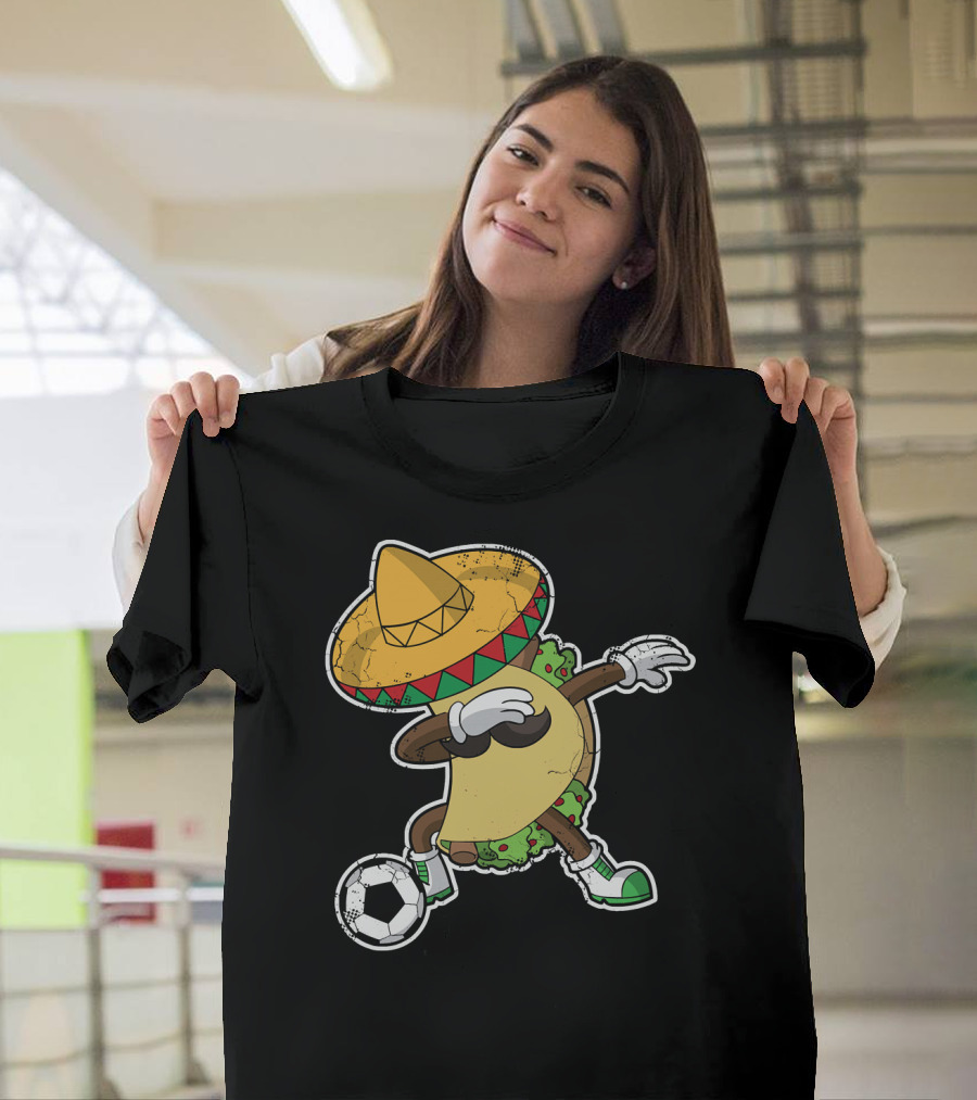 Dabbing Taco with Sombrero Playing Soccer T-Shirt