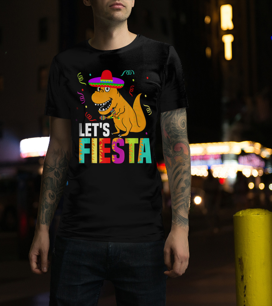 Let's Fiesta Dinosaur With Sombrero And Maracas T-Shirt