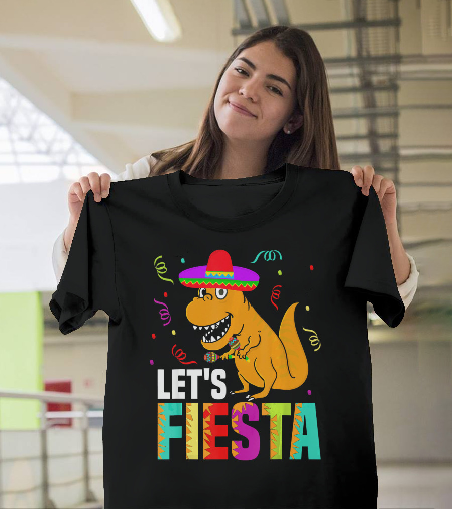 Let's Fiesta Dinosaur with Sombrero and Maracas T-Shirt