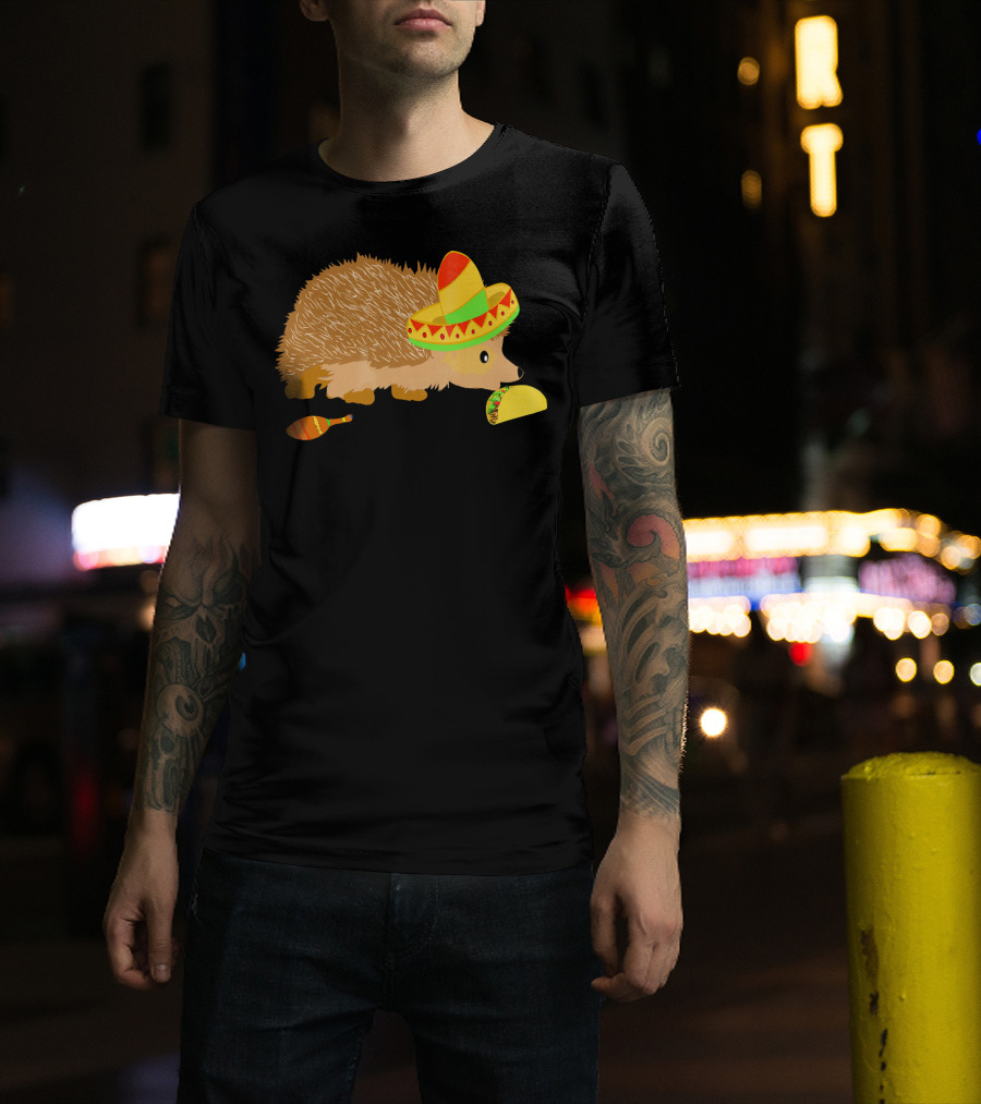 Hedgehog Wearing Sombrero With Maracas And Tacos T-Shirt