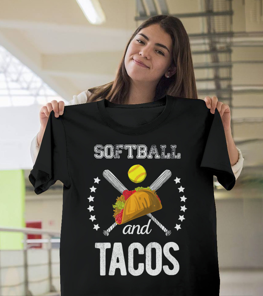 Softball And Tacos Crossed Bats And Ball With Taco T-Shirt