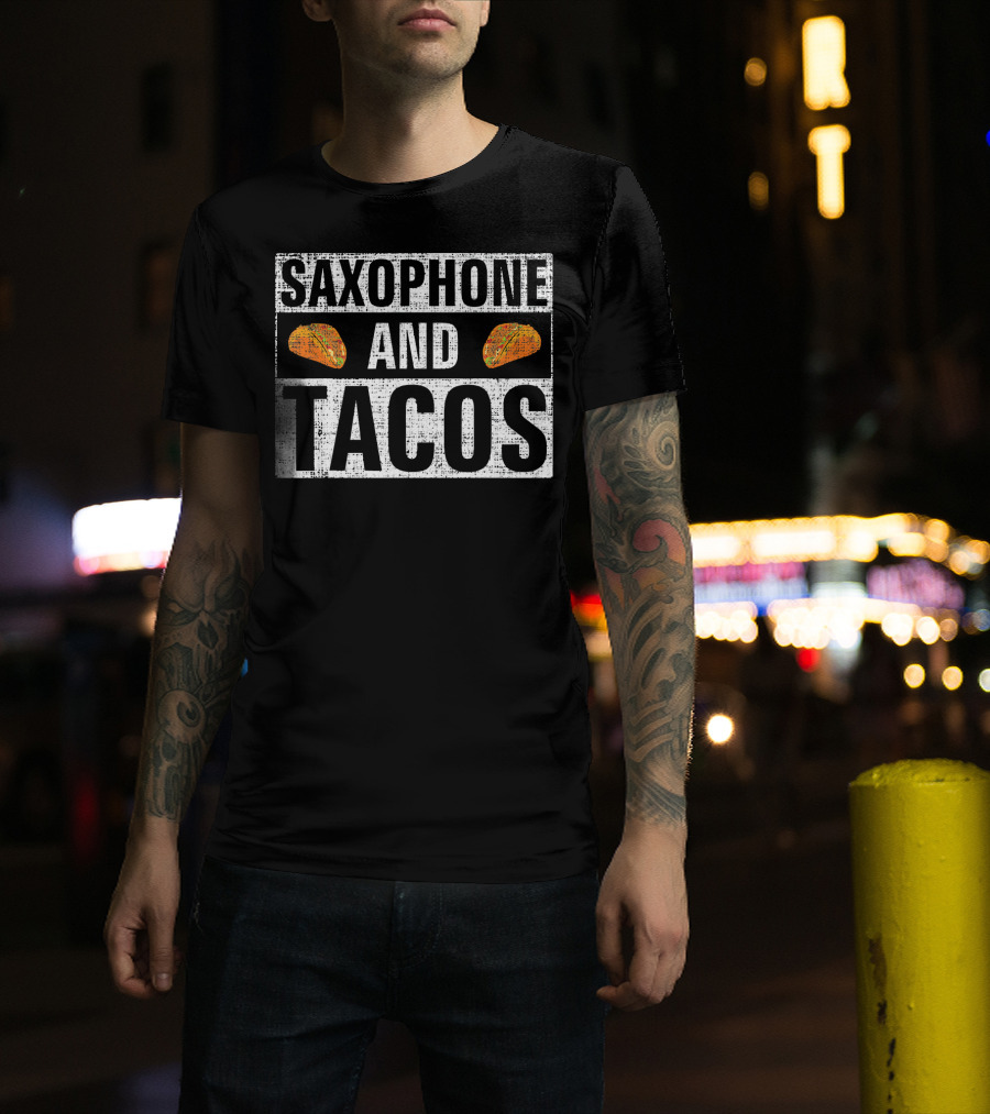 Saxophone And Tacos Vintage Style With Taco Icons T-Shirt