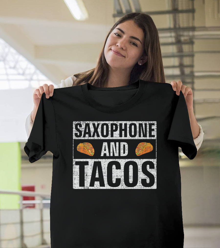 Saxophone and Tacos Vintage Style with Taco Icons T-Shirt