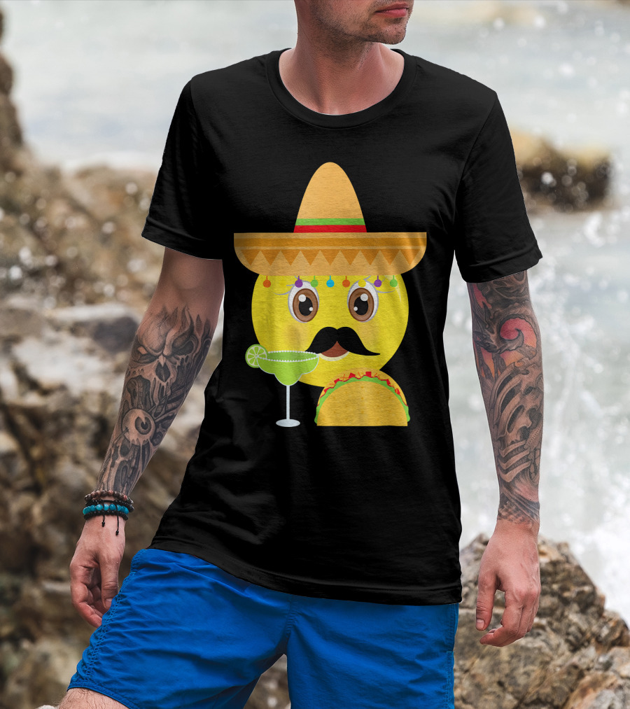 Funny Mexican Emoticon Sombrero Mustache Margarita Taco T-Shirt