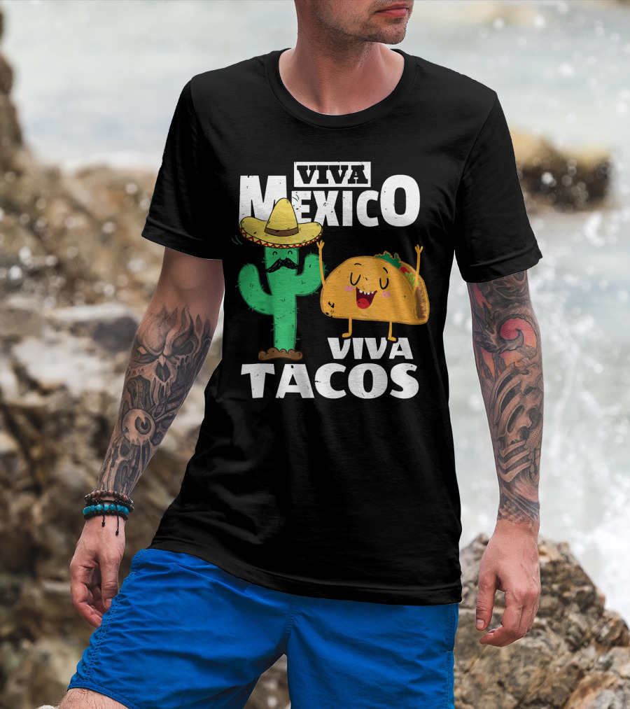 Viva Mexico Viva Tacos Cactus Sombrero T-Shirt