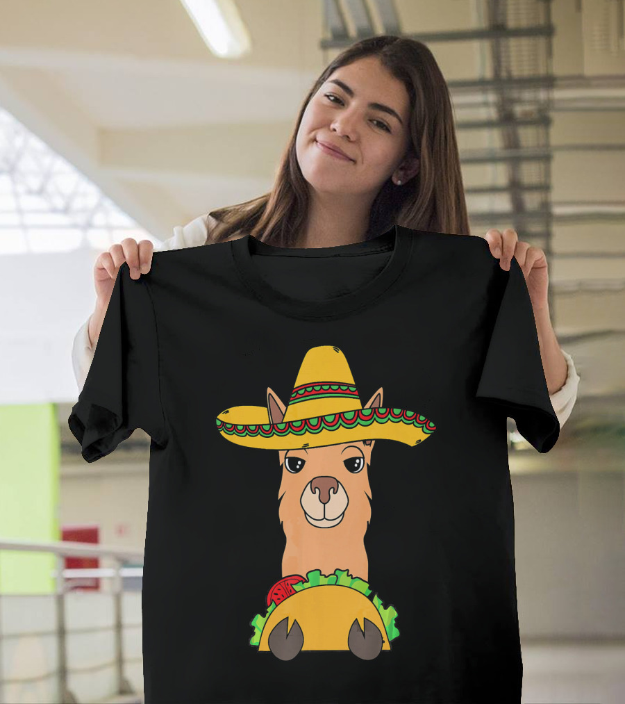 Llama Eating Taco Sombrero Cool Mexican T-Shirt