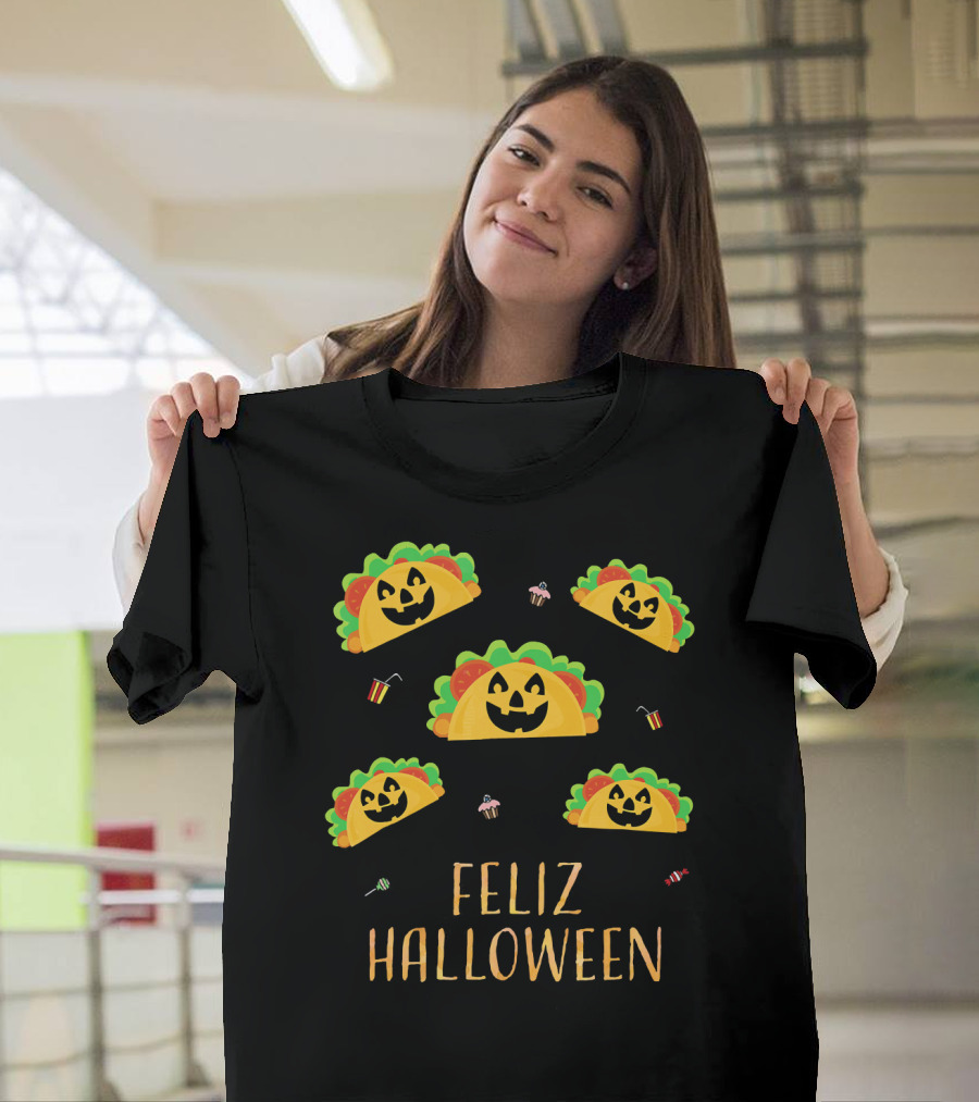 Feliz Halloween Mexican Taco Pumpkins T-Shirt
