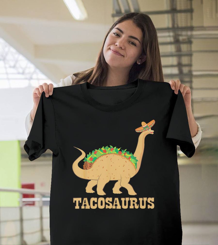 Tacosaurus Sombrero Wearing Dinosaur With Mexican Food Elements T-Shirt