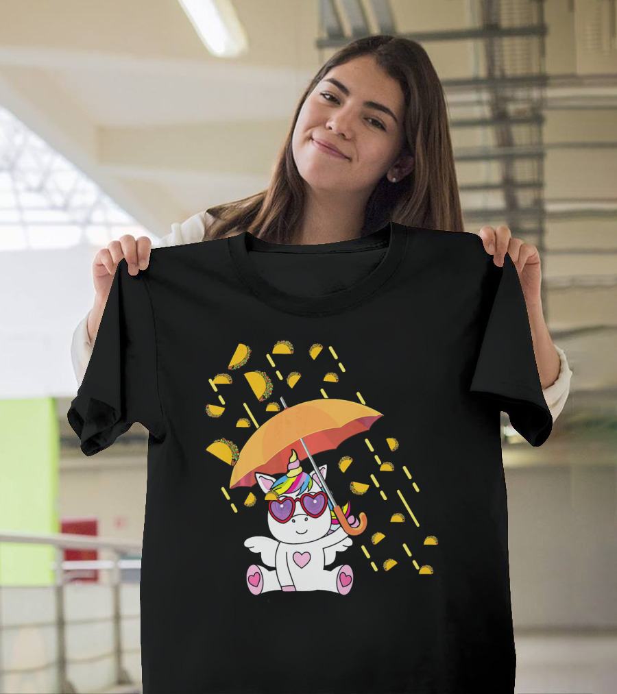 Its Raining Tacos Funny Unicorn with Umbrella and Sunglasses T-Shirt
