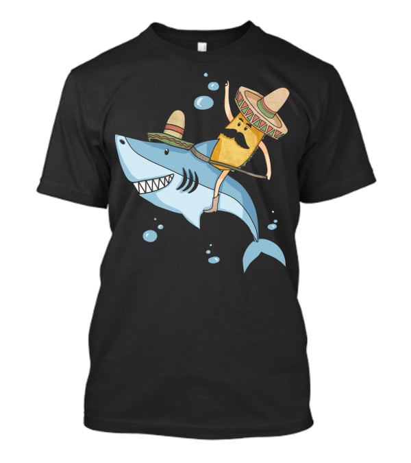 Taco Guy Riding Sombrero Shark Funny Mexican Style Long T-Shirt