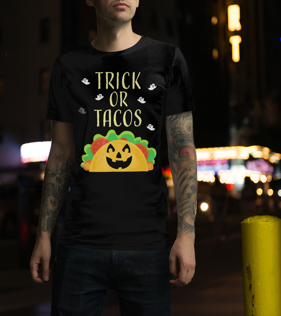Trick Or Tacos Halloween Ghosts With Smiling Taco T-Shirt