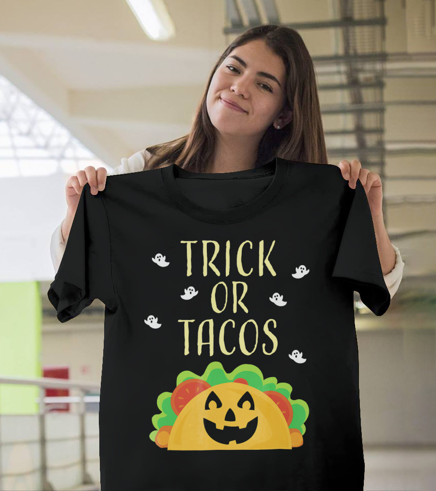 Trick Or Tacos Halloween Ghosts With Smiling Taco T-Shirt