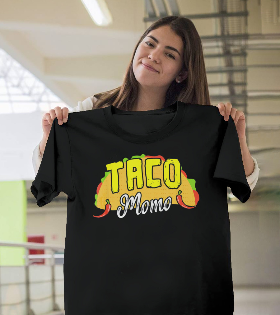 Taco Momo Grandma Mexican Food Fiesta Colorful Taco And Chili Peppers T-Shirt