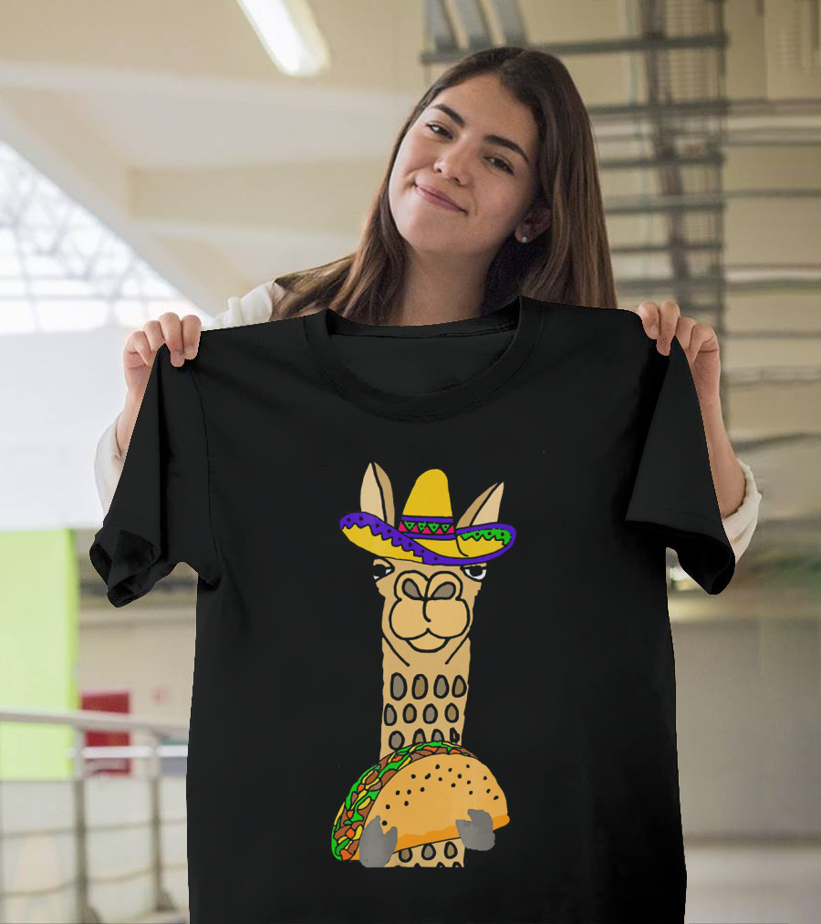 Smilealottees Funny Llama Taco Sombrero T-Shirt