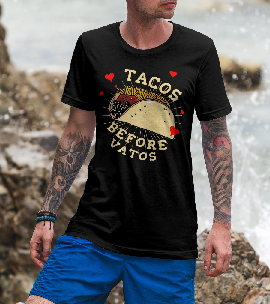 Tacos Before Vatos Funny Gym Food With Hearts T-Shirt