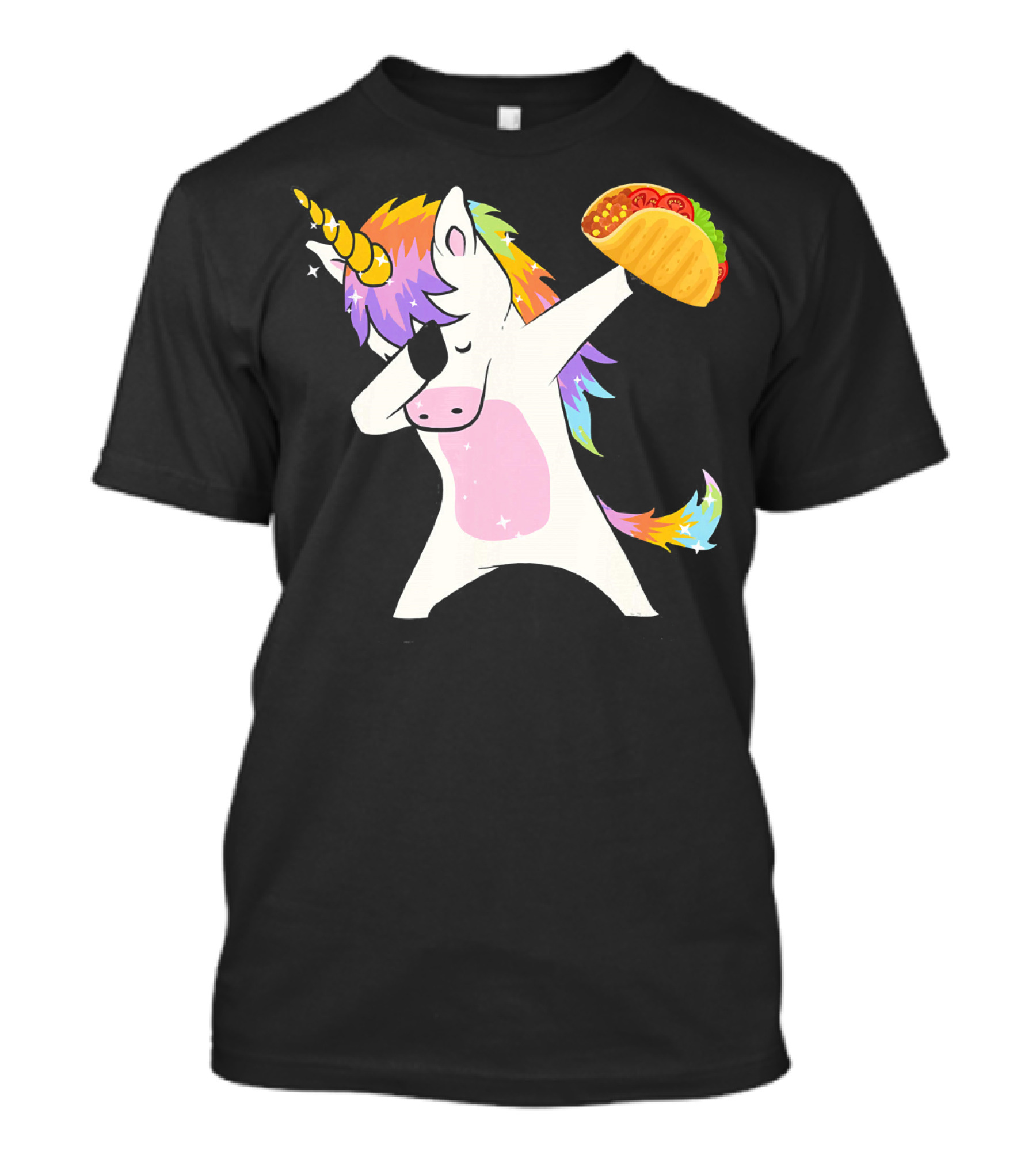 Unicorn Dabbing With Taco And Rainbow Mane T-Shirt