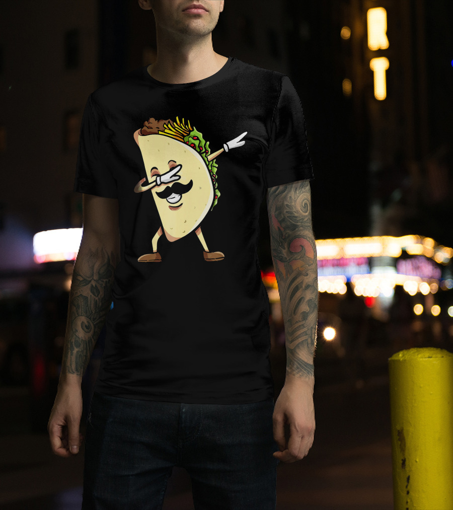 Dabbing Taco Mexican Food Lover With Mustache Dancer T-Shirt