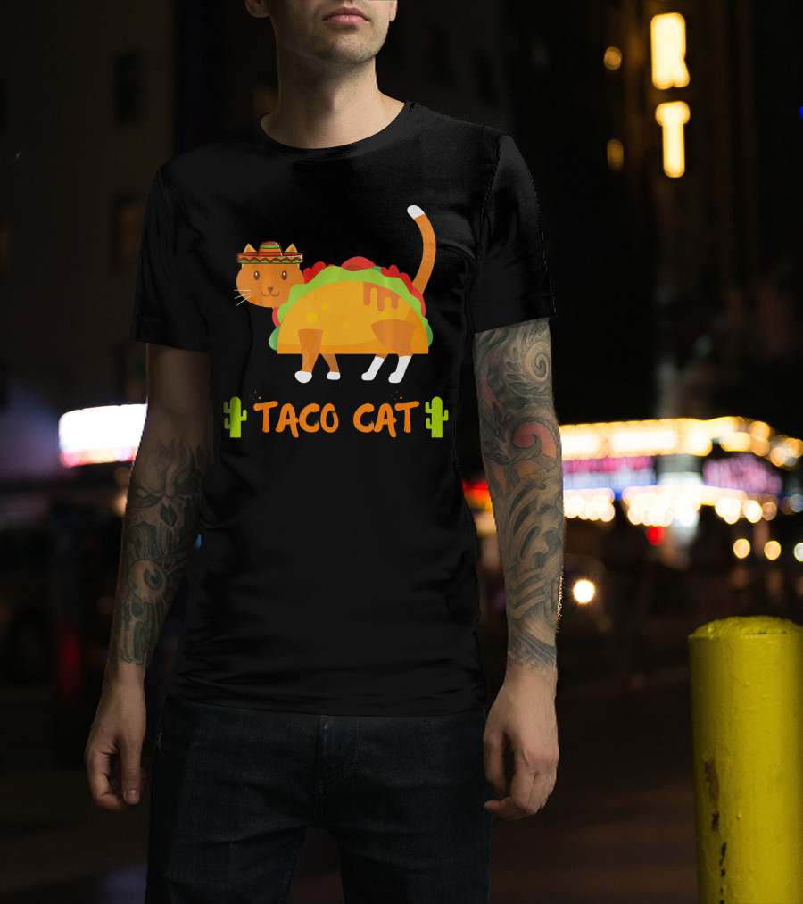Taco Cat Sombrero With Cactus Fun T-Shirt
