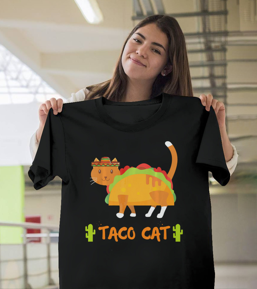 Taco Cat Sombrero With Cactus Fun T-Shirt