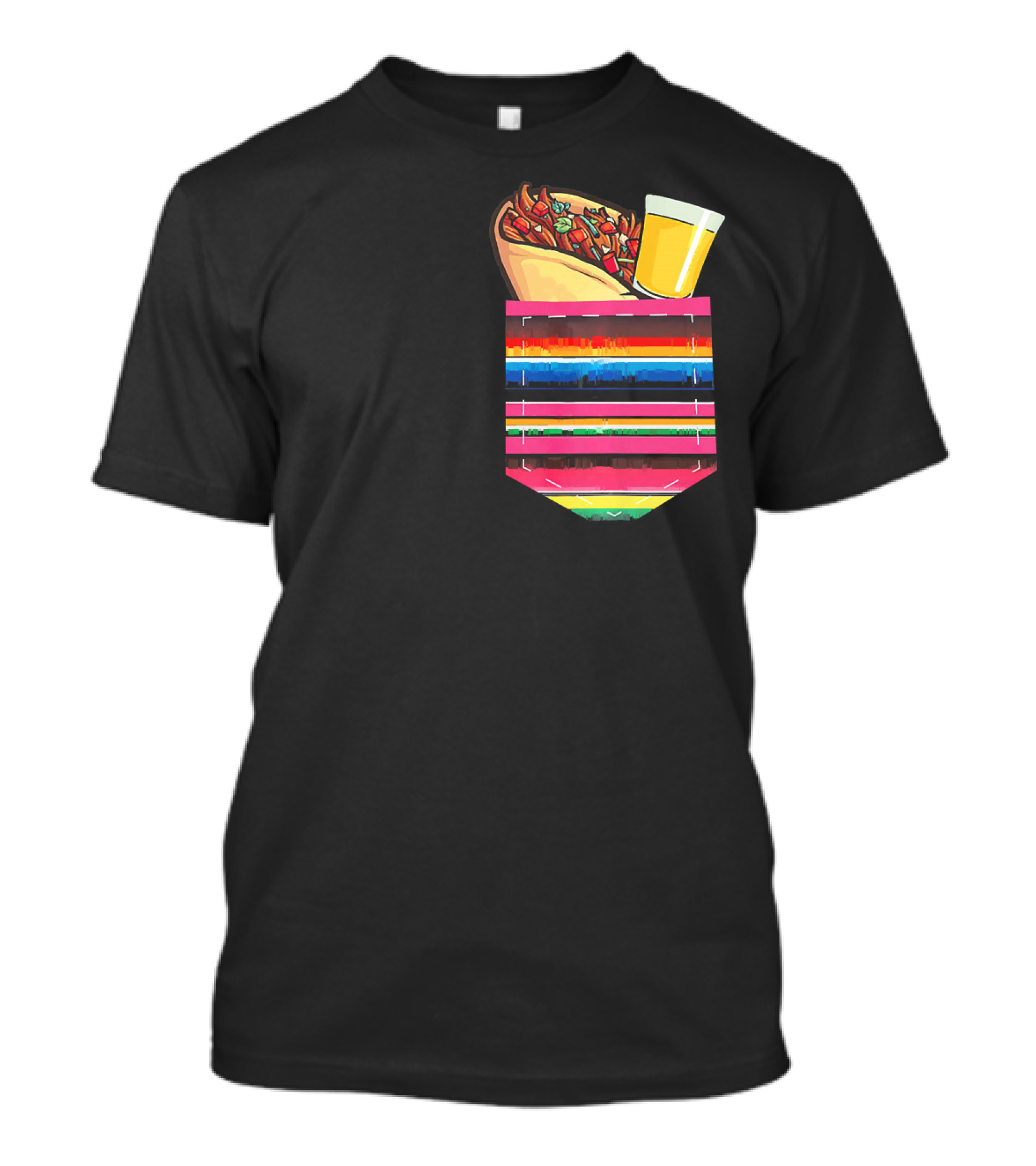 Tacos And Tequila Vibrant Serape Pocket T-Shirt