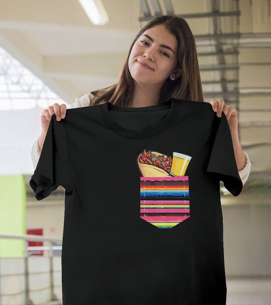 Tacos And Tequila Vibrant Serape Pocket T-Shirt