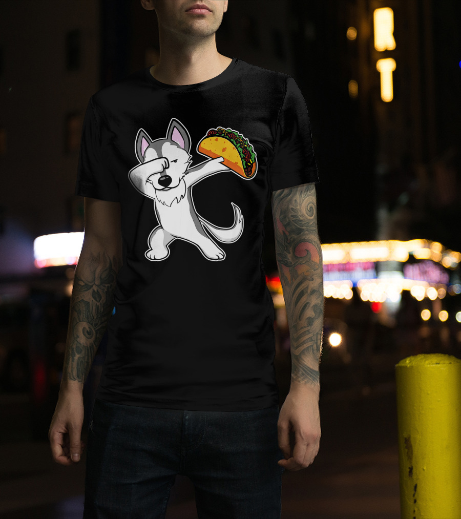 Husky Dabbing With Taco Funny Dance Lover T-Shirt
