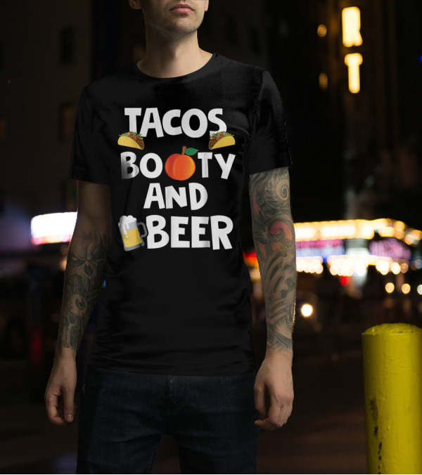 Mens Funny Tacos Peach Booty And Beer With Emoji Graphics T-Shirt